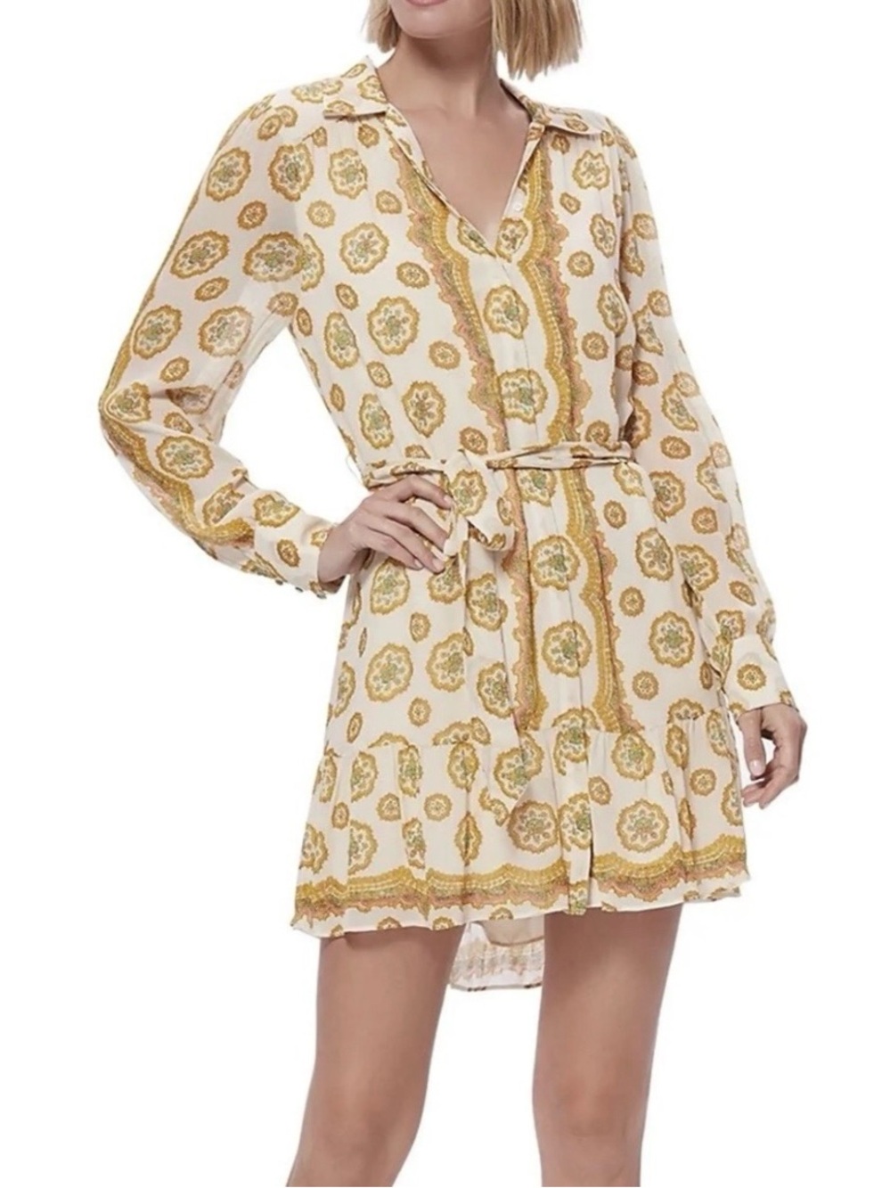 NWT PAIGE Silk Long Sleeve Boho Mini Dress XS